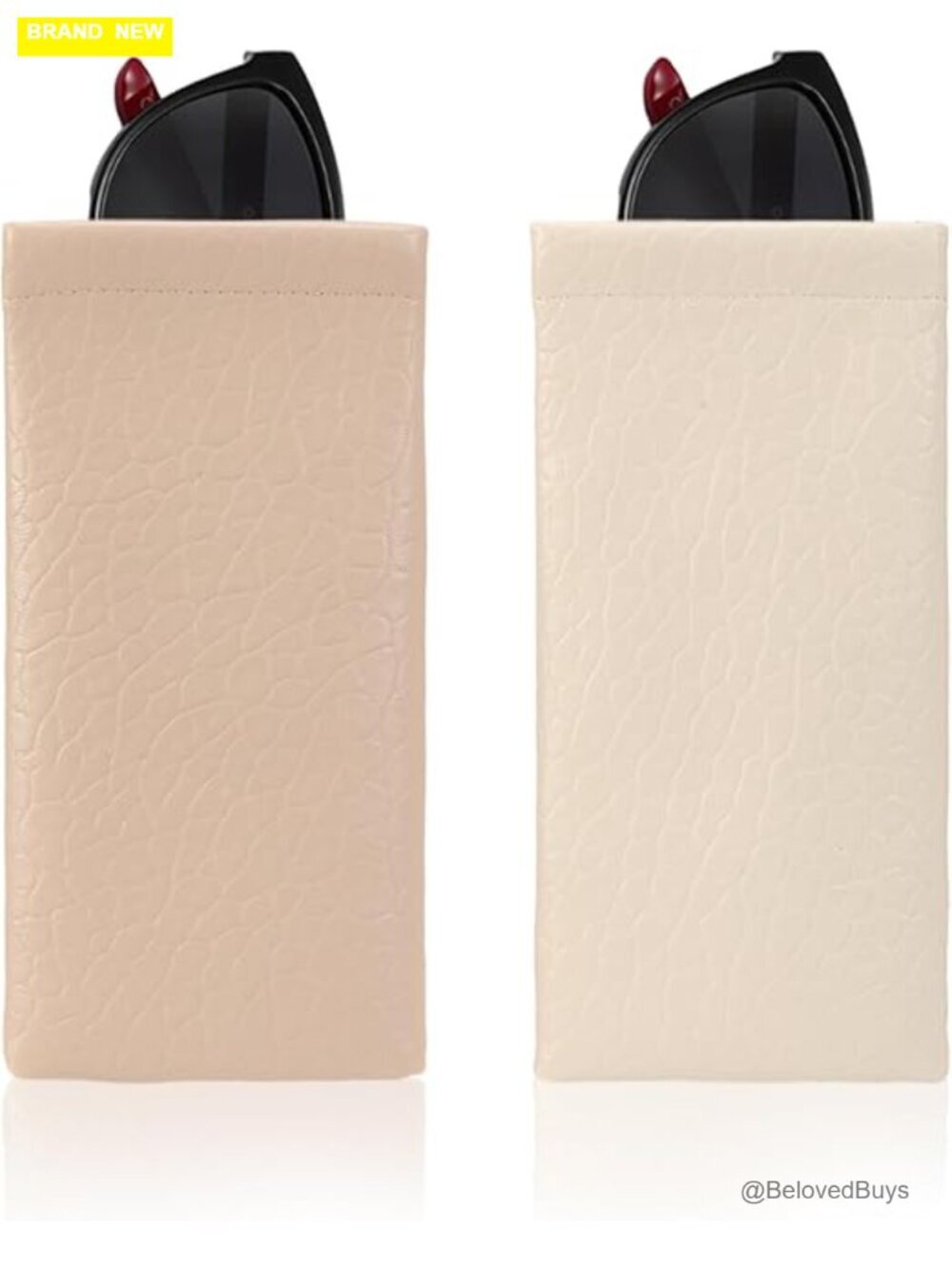 Squeeze Top Sunglass Pouch - Soft PU Leather Glasses Case 2 Pack